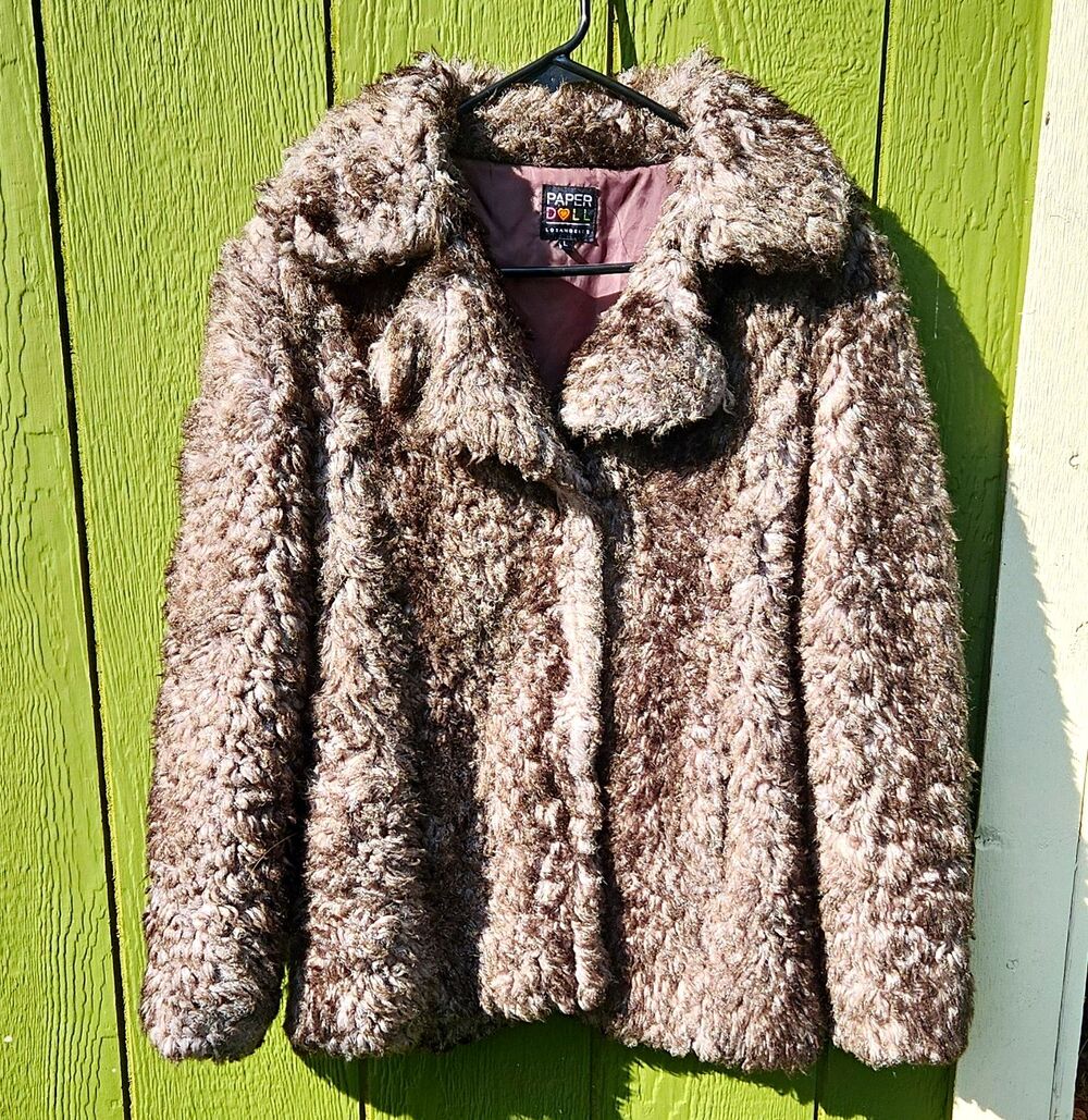 Paper Doll Los Angeles Faux Fur Coat Womens Large Shaggy Curly Lamb Vintage Y2K